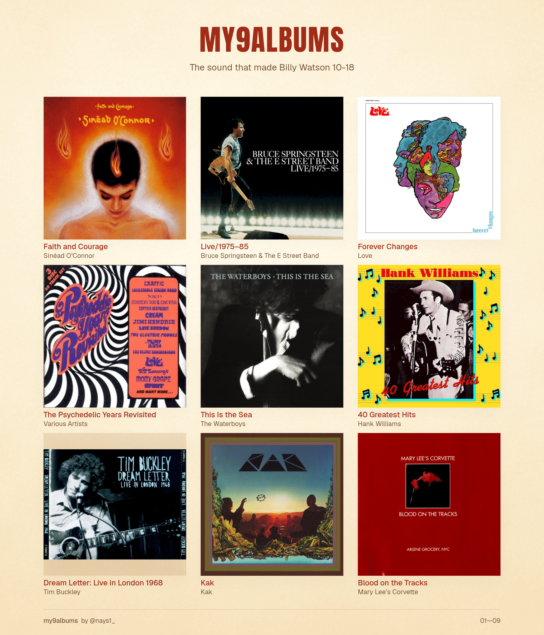 Billy Watson nine more albums that made me including Bruce Springsteen box set