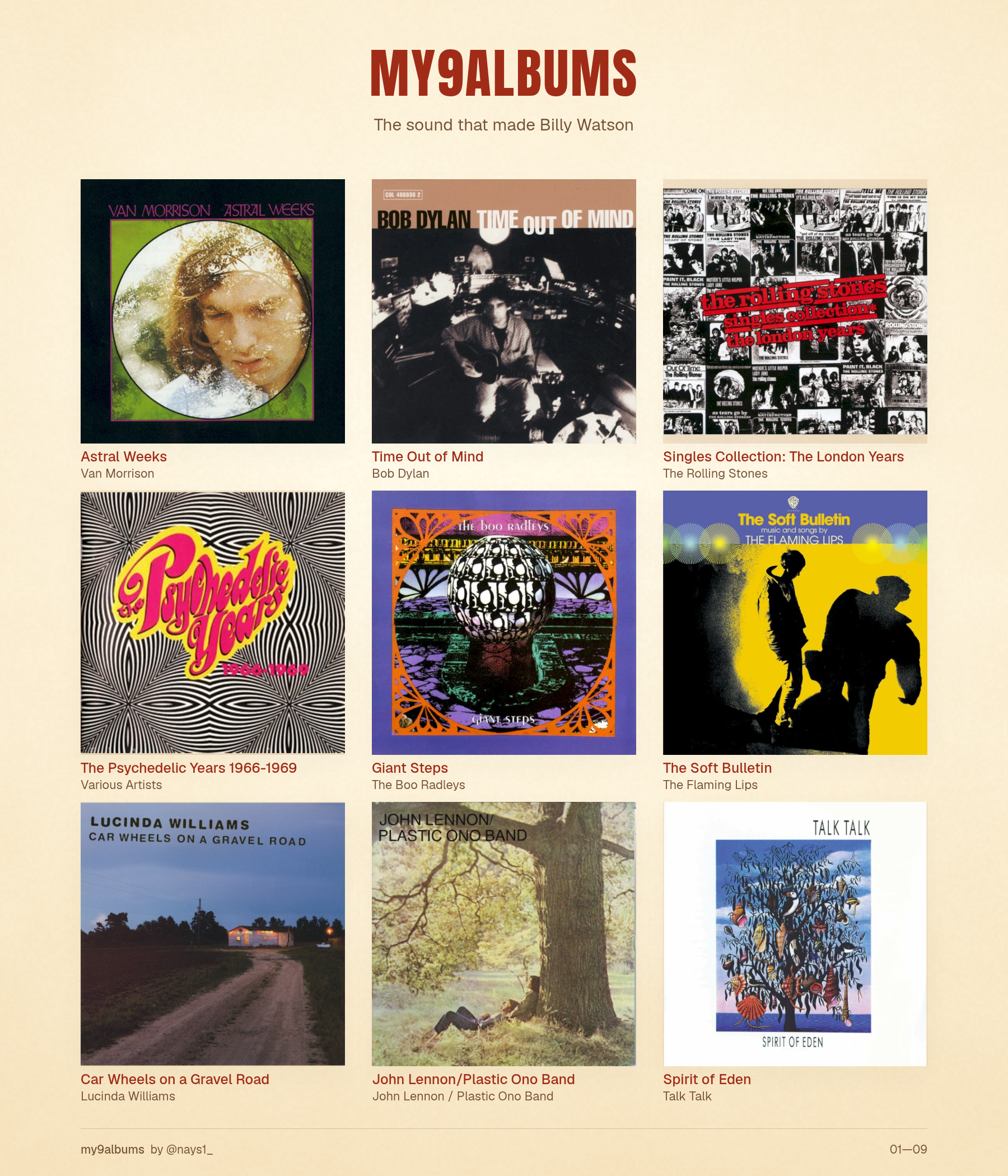 Billy Watson 9 albums that made me, the most influential albums